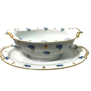 Noritake‎ Gravy Boat with Underplate Remembrance 5146 Blue Floral Vintage China